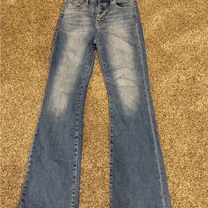 EUC RISEN Classic Blue Women's Jeans SZ 7 wide leg flare boutique button